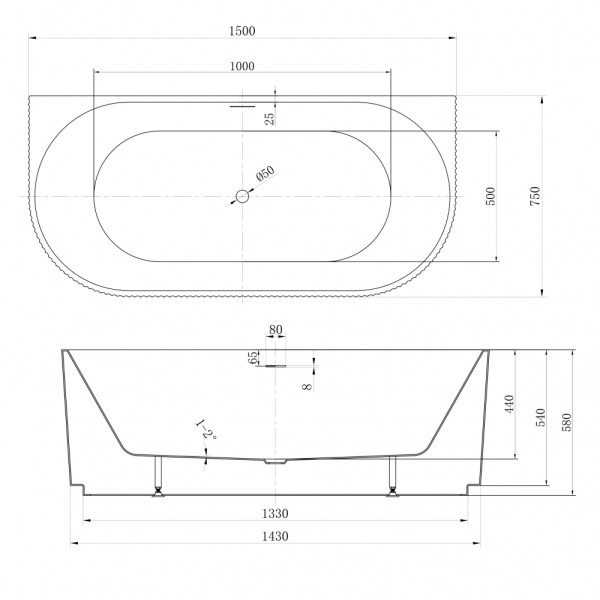 Ванна акриловая Abber 150x75x58 белая (AB9330-1.5)