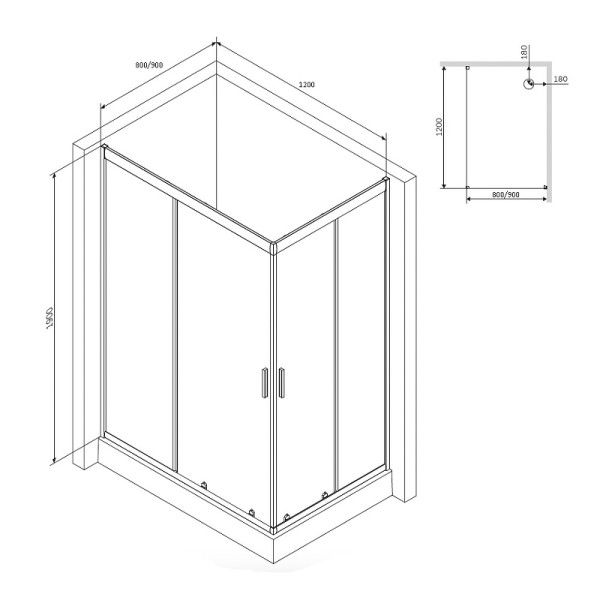 Душевой уголок AM.PM Gem 90x120 стекло прозрачное, профиль хром матовый (W90G-404-120290-MT)