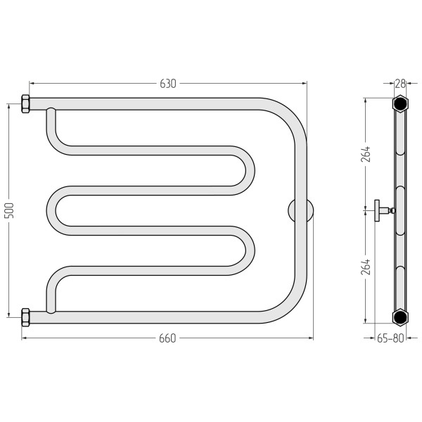 Полотенцесушитель водяной Сунержа Лира+ 500x650 1НГ матовый чёрный (31-4011-5065)