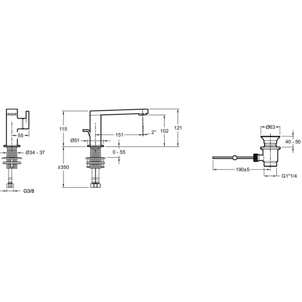 Смеситель для раковины Jacob Delafon Composed с донным клапаном титан (E73167-TT)