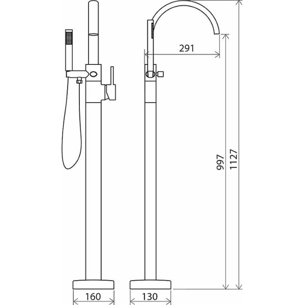 Смеситель напольный Ravak FM 080.00 с душевой лейкой хром (X070059)