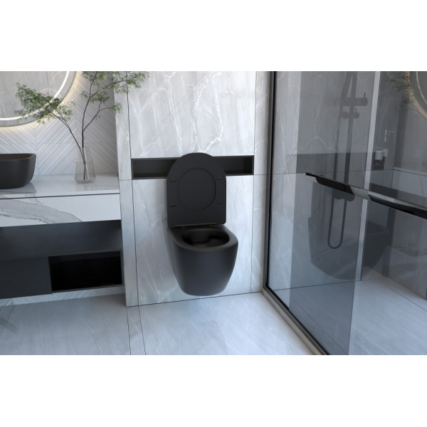 Комплект инсталляция с унитазом Abber Bequem черный матовый с инсталляцией AC0105 и кнопкой AC0121MB черная матовая (AC1100MB-AC0105-AC0121MB)