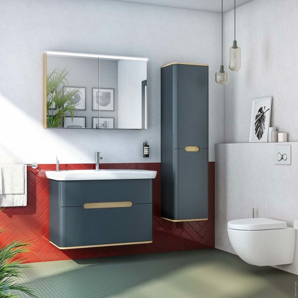 ТУмба подвесная Vitra Sento 100 см с раковиной, с 2 ящиками, с LED подсветкой, матовый антрацит (60838)