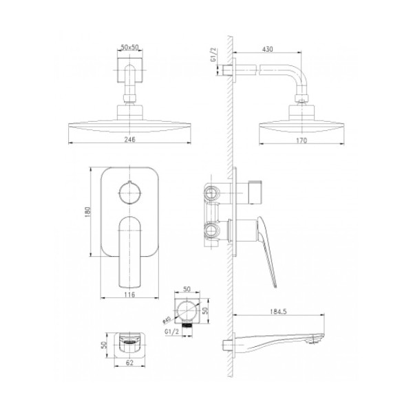 Смеситель для ванны и душа Lemark Allegro (LM5922CW) Смеситель для ванны и душа Lemark Allegro (LM5922CW)