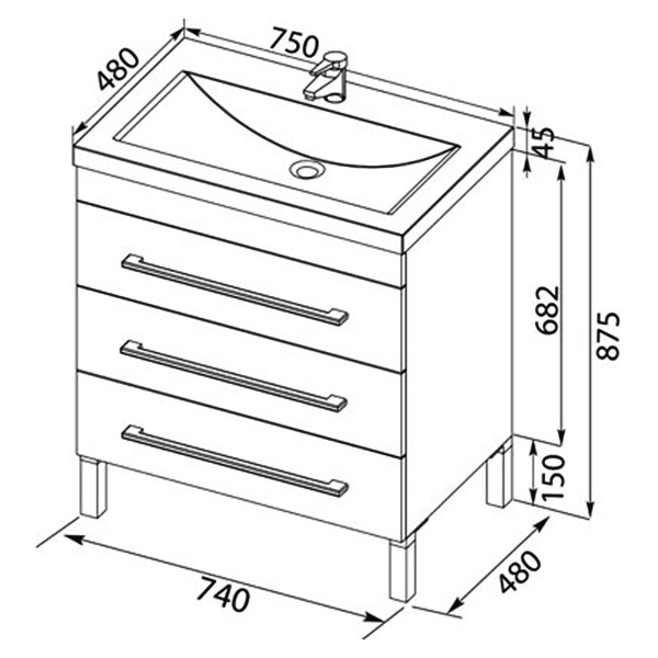Тумбы напольные Aquanet Верона 75 белый (напольная 3 ящика) (00178254) Тумбы напольные Aquanet Верона 75 белый (напольная 3 ящика) (00178254)