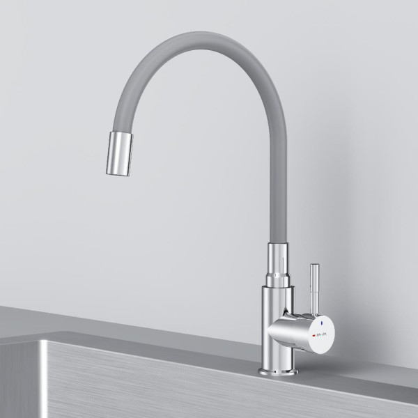 Смеситель для кухни AM.PM X-Joy S с гибким изливом серый/хром (F85B07605)