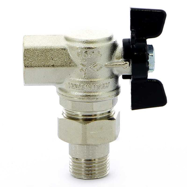 Кран Bugatti угловой 1/2" шаровый со сгоном Oregon 594 (черная бабочка) (05940001)