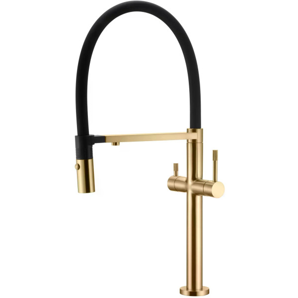 Смеситель для кухни Boheme Kitchen Золотой с краном для питьевой воды с гибким изливом (115-MG)