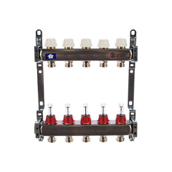 Коллекторная группа 5 отводов 1"x3/4"(18)EK с расходомерами Stout (нерж.сталь) (SMS-0917-000005) Коллекторная группа 5 отводов 1"x3/4"(18)EK с расходомерами Stout (нерж.сталь) (SMS-0917-000005)