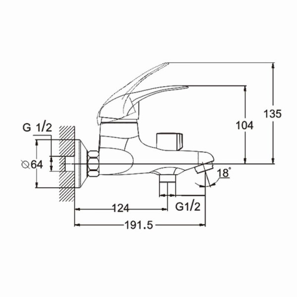 Смеситель для ванны и душа G.lauf хром (KLO3-A048)