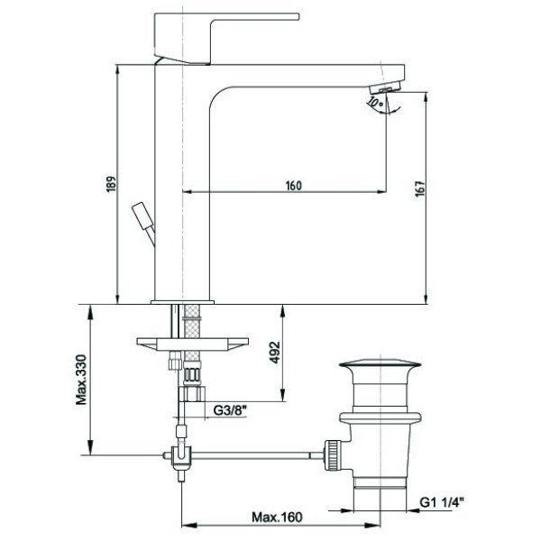 Смеситель для раковины E.C.A Nita с донным клапаном (102188049EX)