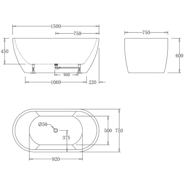 Ванна акриловая BelBagno 150x75 белая (BB70-150-W0)