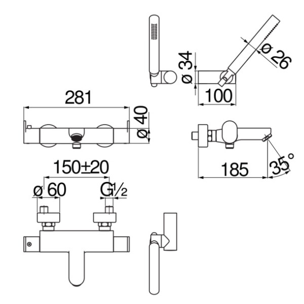 Смеситель для ванны и душа Nobili UP хром, с душевым набором (UP94010CR) Смеситель для ванны и душа Nobili UP хром, с душевым набором (UP94010CR)