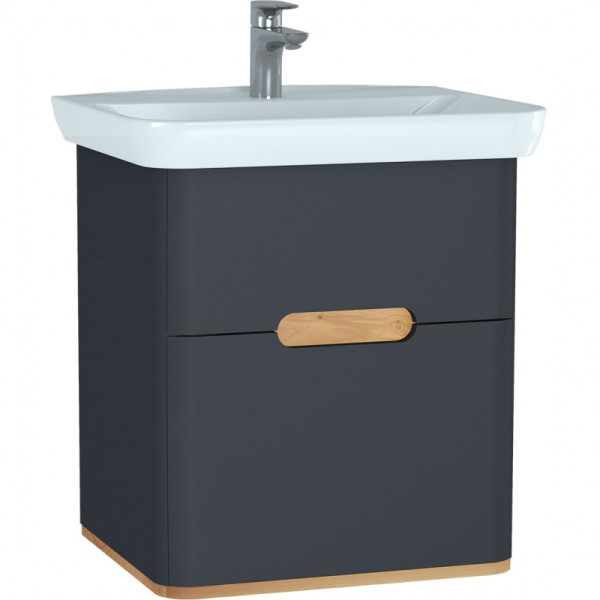 ТУмба подвесная Vitra Sento 65 см с раковиной, с 2 ящиками, с LED подсветкой, матовый антрацит (60834) ТУмба подвесная Vitra Sento 65 см с раковиной, с 2 ящиками, с LED подсветкой, матовый антрацит (60834)