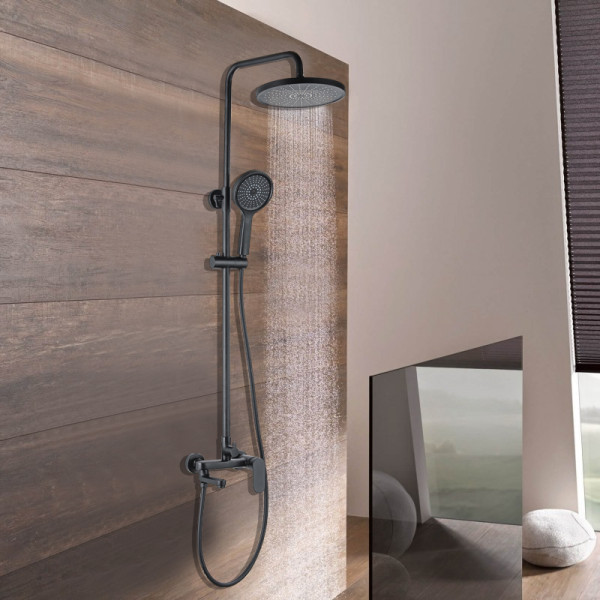 Душевая система Azario Arizona Round с лейкой, со смесителем с изливом черная (AZ-20BR)