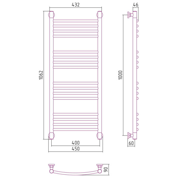 Полотенцесушитель водяной Сунержа Богема+ выгнутая 1000х400 хром (00-0221-1040) Полотенцесушитель водяной Сунержа Богема+ выгнутая 1000х400 хром (00-0221-1040)