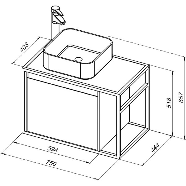 Тумба подвесная Aquanet Nova Lite Loft 75 L дуб рошелье (00261654)