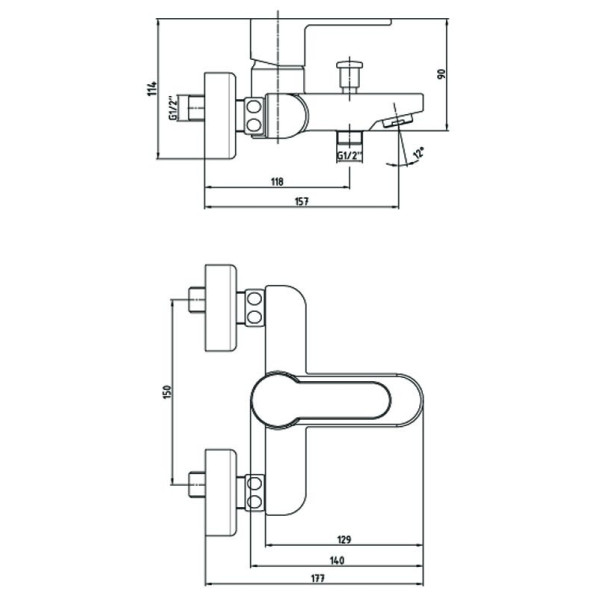 Смеситель для ванны и душа E.C.A Nita (102102475EX)