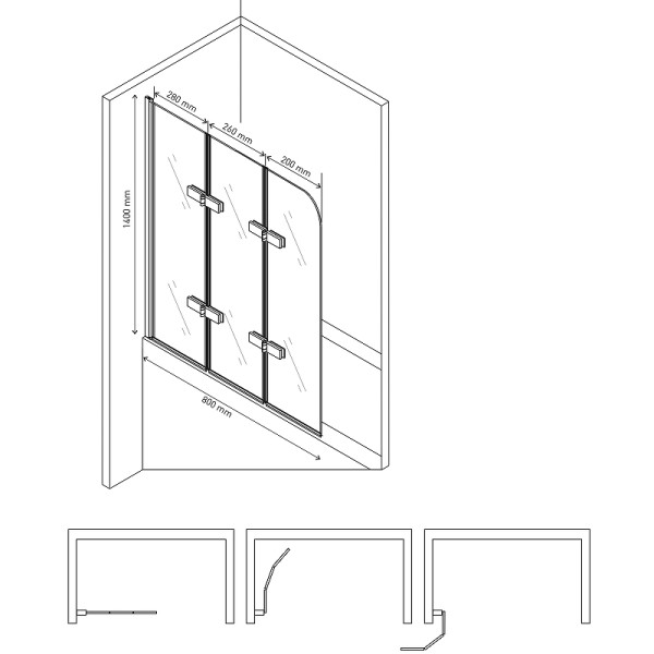 Душевая шторка на ванну Berges City 2.0 800*1400 стекло прозрачное, профиль хром сильвер (62012)