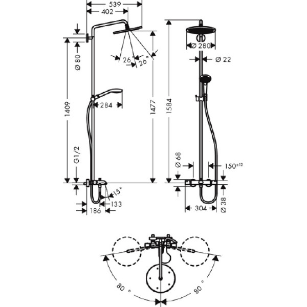 Система душевая Hansgrohe Croma Select Showerpipe 280 (26792000) Система душевая Hansgrohe Croma Select Showerpipe 280 (26792000)