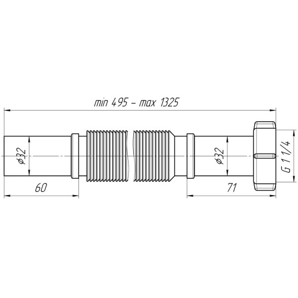 Отвод гофр. переходной 1 1/4"*32 АНИ удлиненный (495-1325 мм.) АНИ пласт (K213) Отвод гофр. переходной 1 1/4"*32 АНИ удлиненный (495-1325 мм.) АНИ пласт (K213)