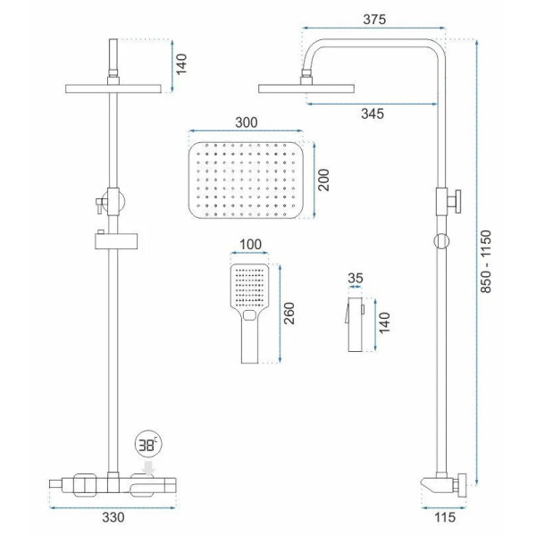 Душевая система термостатическая на четыре режима Rea Rob Chrom (REA-P6626)
