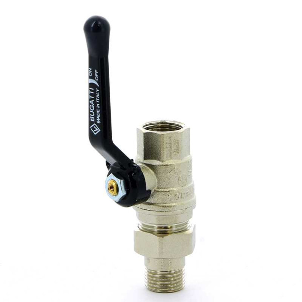Кран Bugatti 1/2" шаровый со сгоном Oregon 320 (черная ручка) (03200026) Кран Bugatti 1/2" шаровый со сгоном Oregon 320 (черная ручка) (03200026)