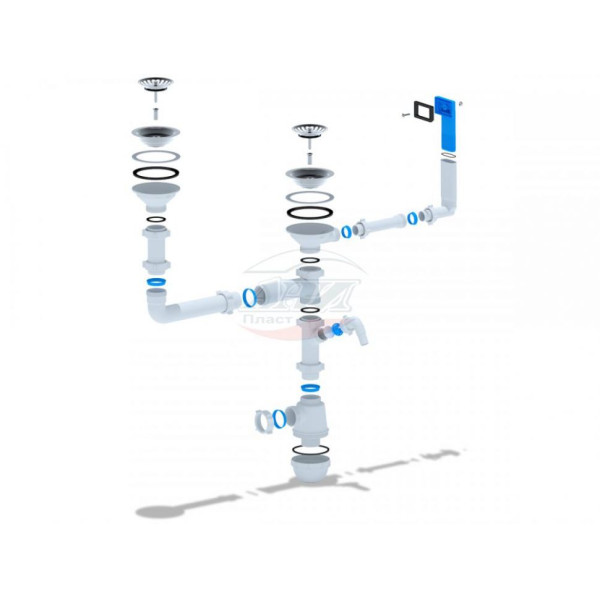 Сифон 40 мм. бутылочный АНИ "Грот" с 2-мя выпусками 3 1/2"*115 мм., отводом для стир.машины и жестким прямоугольным переливом (разноуровневый, смещенн Сифон 40 мм. бутылочный АНИ "Грот" с 2-мя выпусками 3 1/2"*115 мм., отводом для стир.машины и жестким прямоугольным переливом (разноуровневый, смещенн