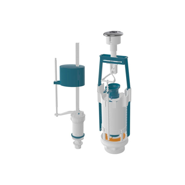 Арматура для смывного бачка Nova с функцией СТАРТ-СТОП нижний подвод 1/2" (пластик) 1-уровень, кнопка хром (4363)
