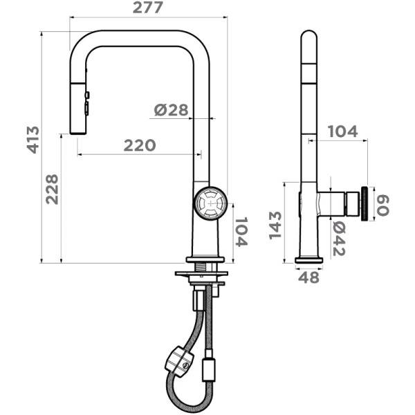Смеситель для кухни Omoikiri Arita-SB-GB с выдвижным изливом графит (4994355)