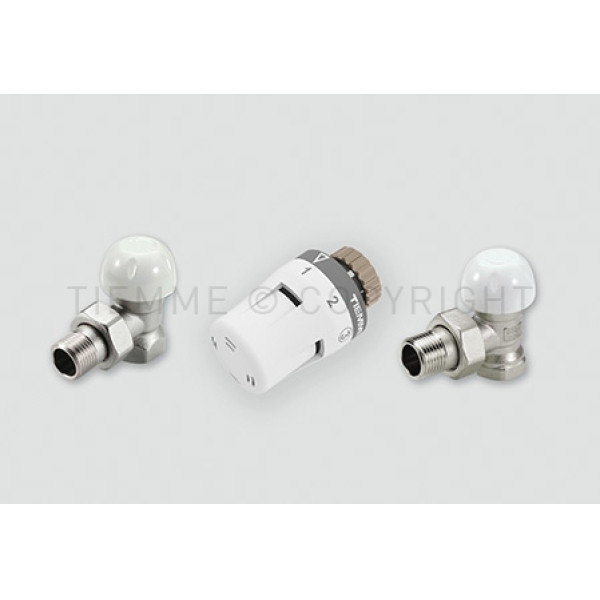 Комплект подключения радиаторов угловой "Tiemme" 3/4" (2 клапана + головка) (3300037) Комплект подключения радиаторов угловой "Tiemme" 3/4" (2 клапана + головка) (3300037)