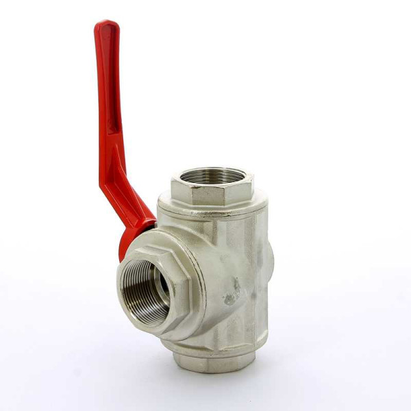 Кран Itap 1 1/2" шаровый трёхходовой L-порт (красная ручка-рычаг) (1280112L)
