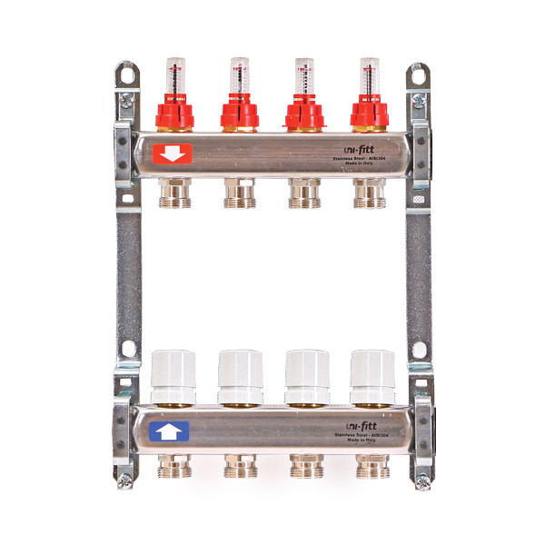 Коллекторная группа Uni-Fitt 13 отводов 1"х3/4" с расходомерами и термостатическими вентилями без конц нерж. сталь