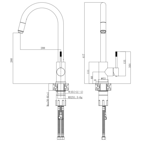 Смеситель для кухни Voda Vessel Gun Metal черный (VSL519GM)