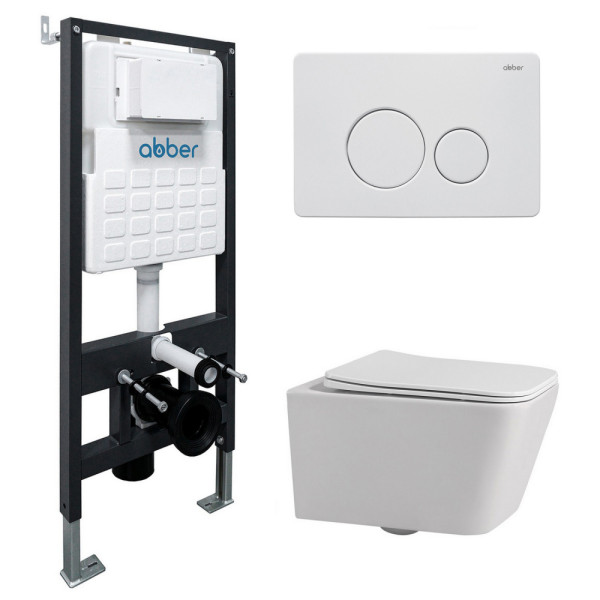 Комплект инсталляция с унитазом Abber Rechteck с клавишей белый матовый (AC1201-AC0105-AC0121MW) Комплект инсталляция с унитазом Abber Rechteck с клавишей белый матовый (AC1201-AC0105-AC0121MW)