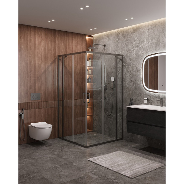 Душевой уголок Cezares Molveno 130x130x195 стекло прозрачное, профиль оружейная сталь (MOLVENO-A-22-100+30-C-GM-IV) Душевой уголок Cezares Molveno 130x130x195 стекло прозрачное, профиль оружейная сталь (MOLVENO-A-22-100+30-C-GM-IV)