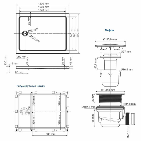 Душевой поддон Wasser Kraft Amper 120x90 (29T07U) Душевой поддон Wasser Kraft Amper 120x90 (29T07U)