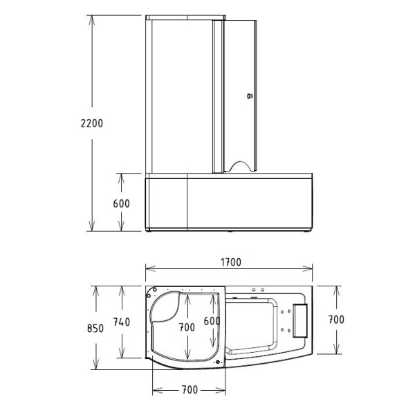 Ванна гидромассажная Gemy G8040 B L 1700х850х2200 L