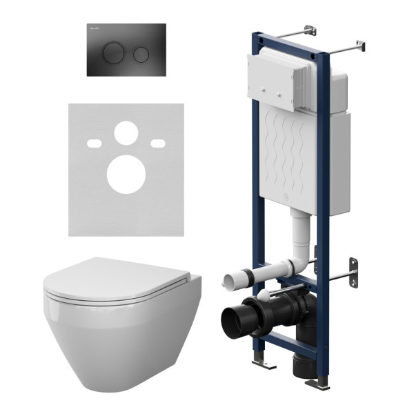 Комплект инсталляция с унитазом AM.PM ErgoFit с клав L черная матовая с подвесным унитазом Spirit V2.0 Aquaspin (IS110138.701900)