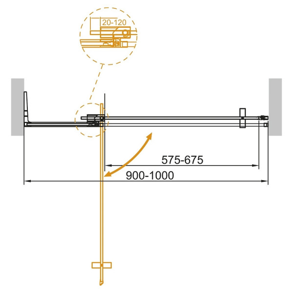 Душевая дверь Cezares Slider 0x195 стекло прозрачное, профиль брашированное золото (SLIDER-B-1-90/100-C-BORO)