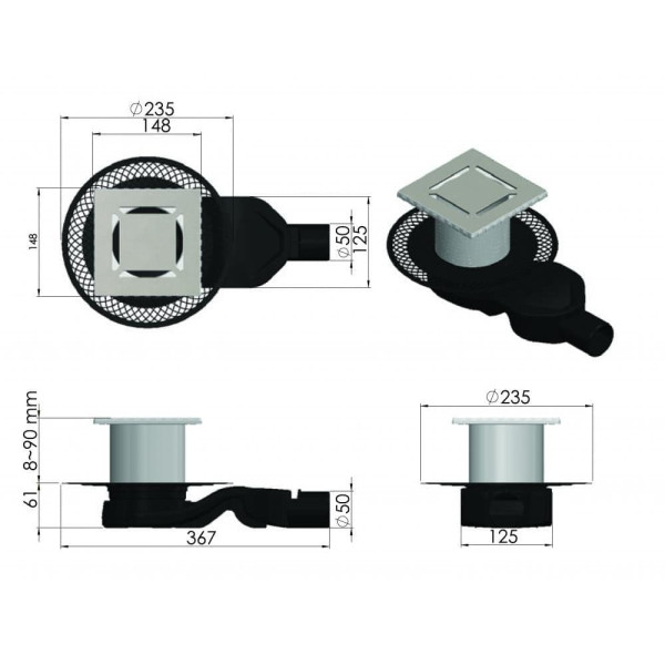 Трап Berges водосток Platz Norma 150х150, золото глянец, S-сифон D50 H60 боковой (092159) Трап Berges водосток Platz Norma 150х150, золото глянец, S-сифон D50 H60 боковой (092159)
