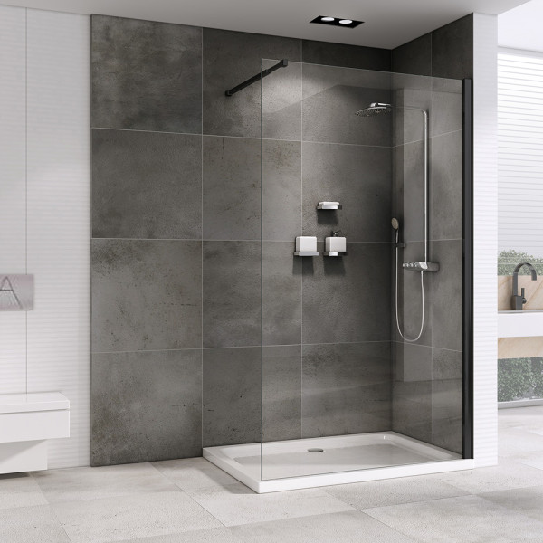 Душевая перегородка Abber Immer Offen 1000*2000 стекло прозрачное, профиль черный (AG61100B)