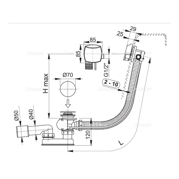 Обвязка для ванны Alcaplast автомат с напуском воды через перелив, металл (A564KM1)