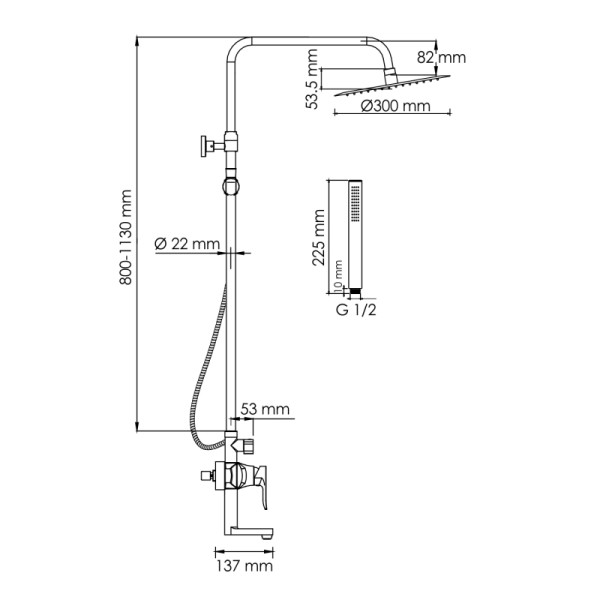 Душевая система WasserKRAFT хром (A166.116.137.010.CH)