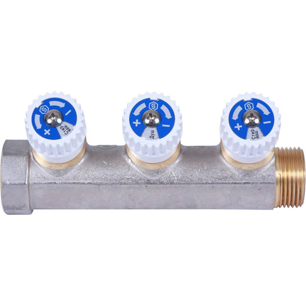 Коллектор 3 отвода регулируемый 3/4"x1/2" Stout (никель) (SMB-6852-341203) Коллектор 3 отвода регулируемый 3/4"x1/2" Stout (никель) (SMB-6852-341203)