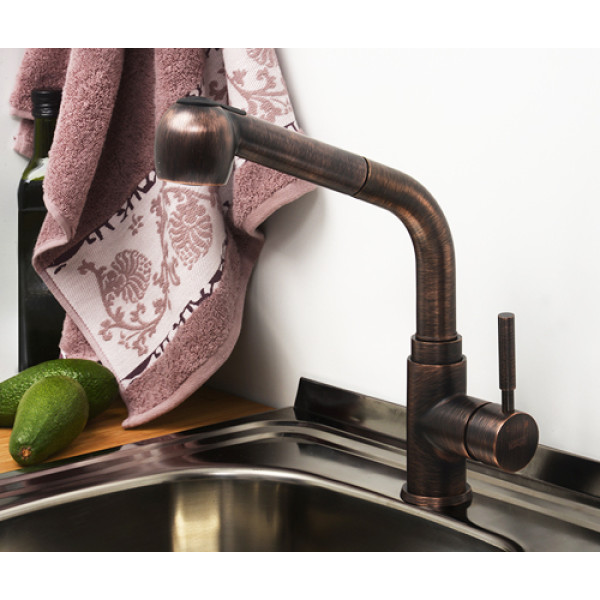 Смеситель для кухни WasserKRAFT с выдвижным изливом, темная бронза (A8247)