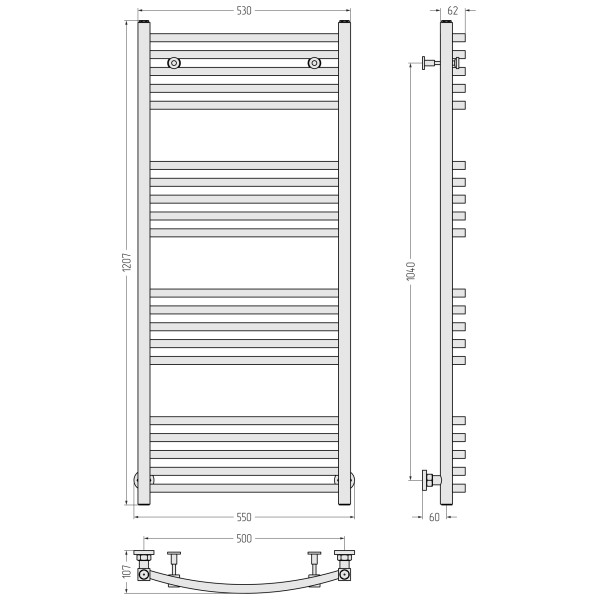 Полотенцесушитель водяной Сунержа Аркус 1200x500 матовый черный (31-0251-1250)