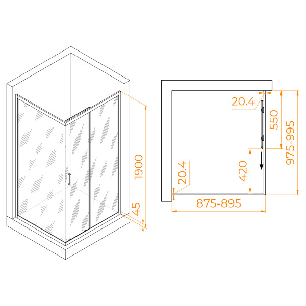 Душевой уголок RGW Passage 90x100 стекло прозрачное, профиль хром (410824590-11)