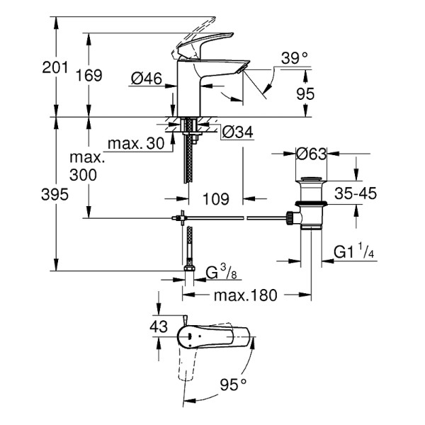 Смеситель для раковины Grohe Eurosmart хром (32926003)