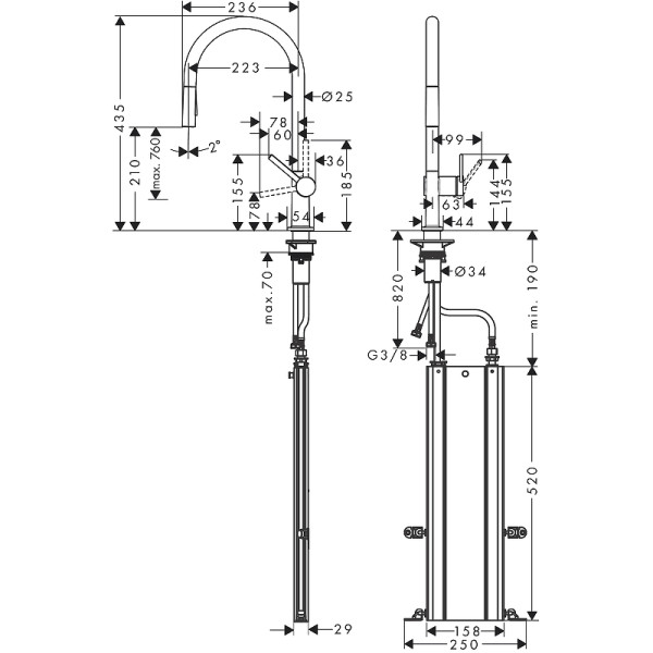 Смеситель для кухни Hansgrohe M54 Talis 210 с выдвижным изливом хром (72801800)